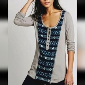 Free People We The Free Country Swift Black Henley Fair Isle Size Small